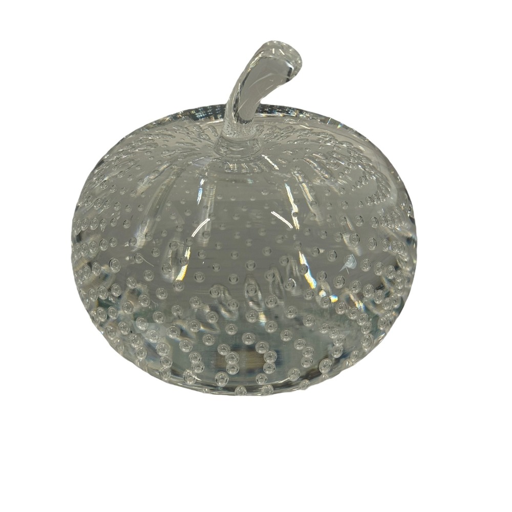 Hand-Blown Clear Glass Apple Paperweight Controlled Bubble Dot Decor Office Gift
